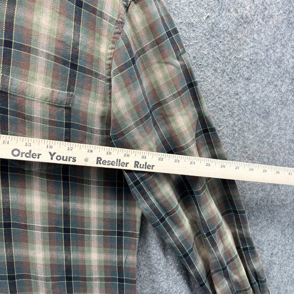 Vince Shirt Mens Large Olive Green Button Down Madras Plaid Cotton Classic - Picture 4 of 11